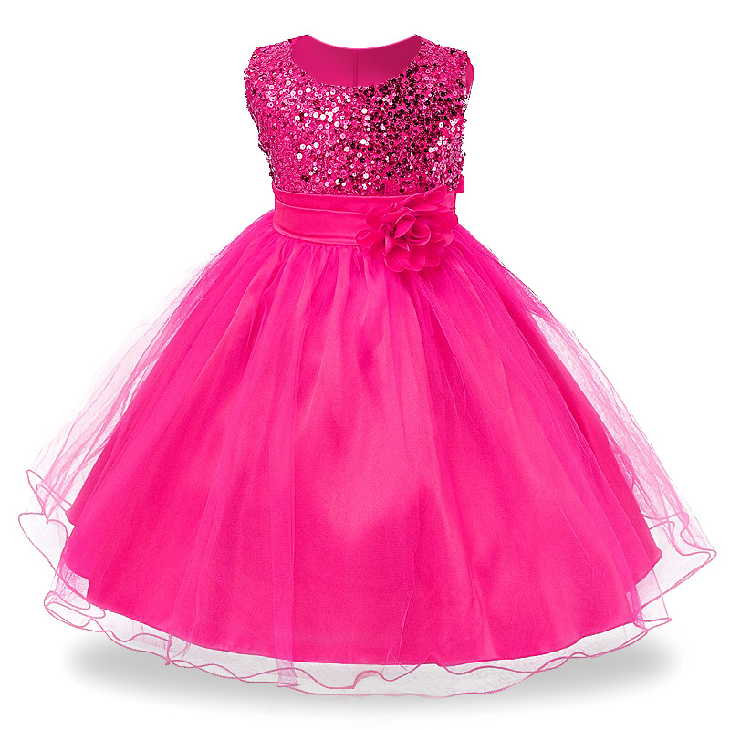 Girl's Sequined Flower Decorated Dress