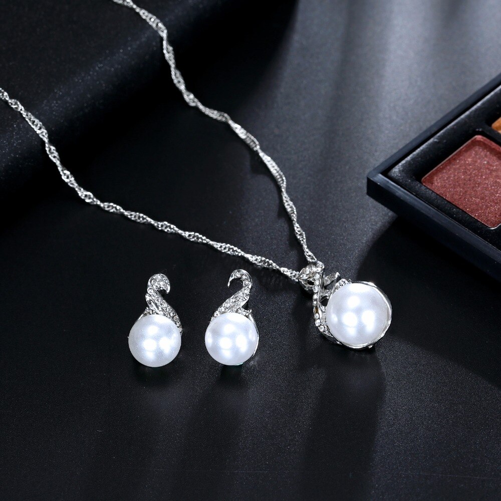 Women's Pearl Drop Earrings and Necklace Set