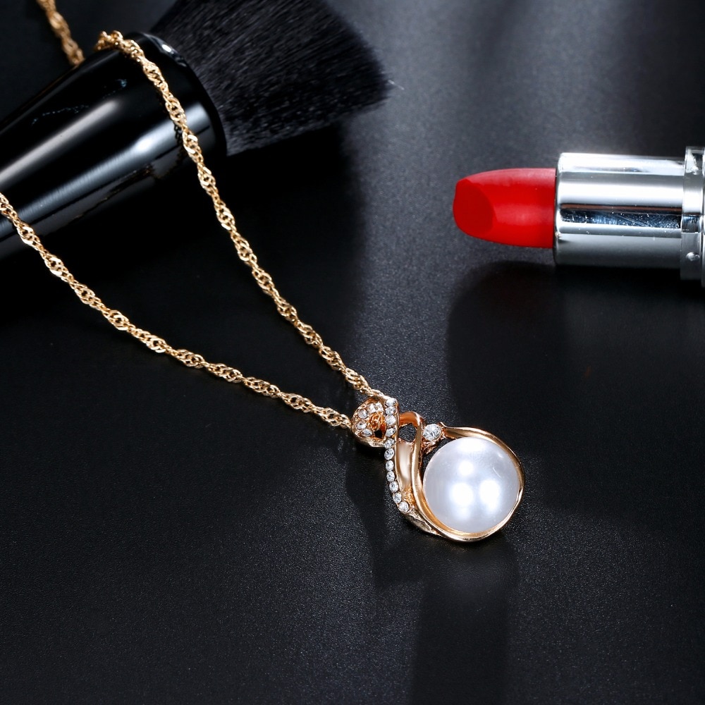 Women's Pearl Drop Earrings and Necklace Set