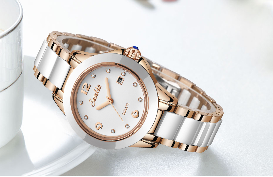 Bracelet Style Round Steel Quartz Watch for Women