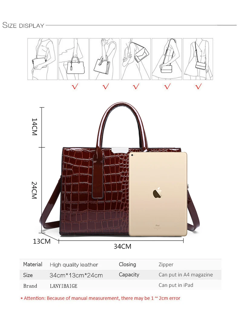 Women's Luxury Crocodile Patterned Handbag